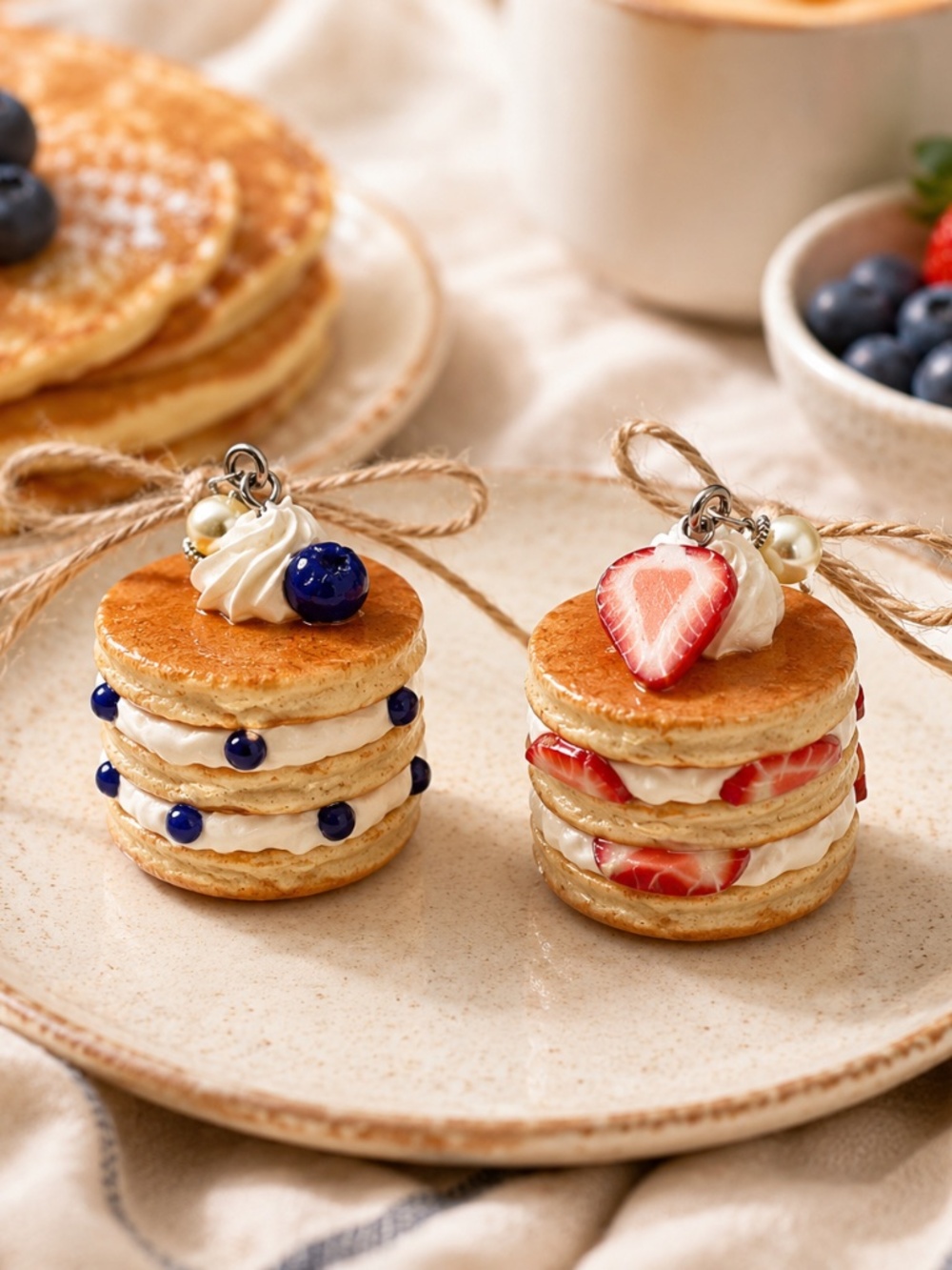 Pancake Ornament, Strawberry or Blueberry Pancakes & Cream Stack | Handmade